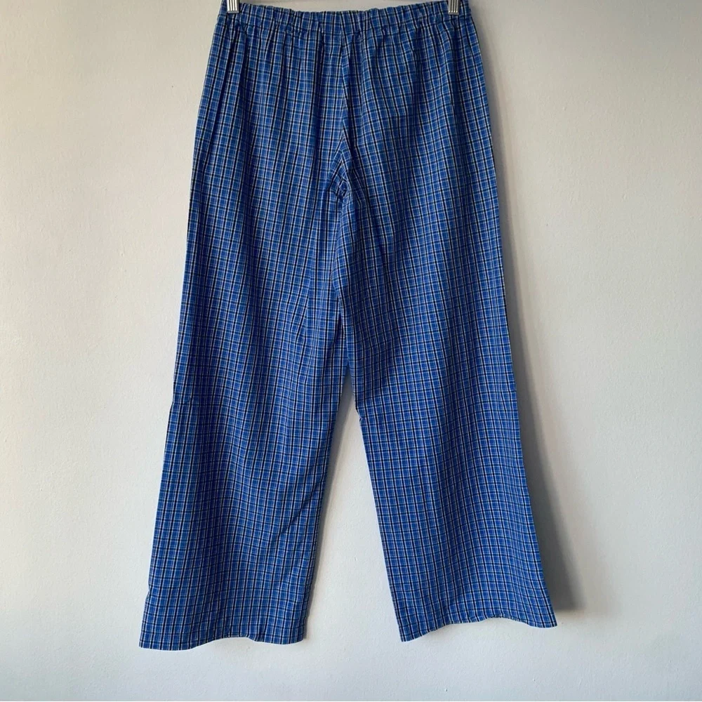 Doen Morgan Cotton Poplin Plaid Drawstring Pull On Baggy Pants Cassis Check Blue - Picture 9 of 13